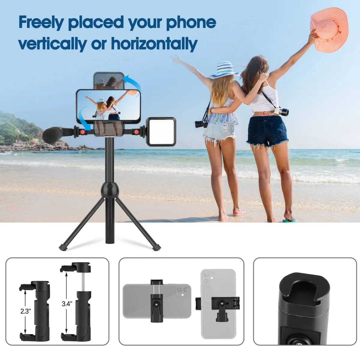 ChromLives Cold Shoe Mount Adapter with Phone Clip, Rotatable Dual Cold Shoe Extension Bracket for LED Light/Microphone - view 2