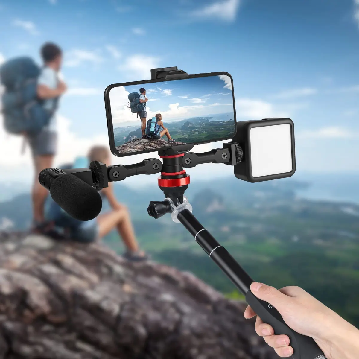 ChromLives Cold Shoe Mount Adapter with Phone Clip, Rotatable Dual Cold Shoe Extension Bracket for LED Light/Microphone - view 3