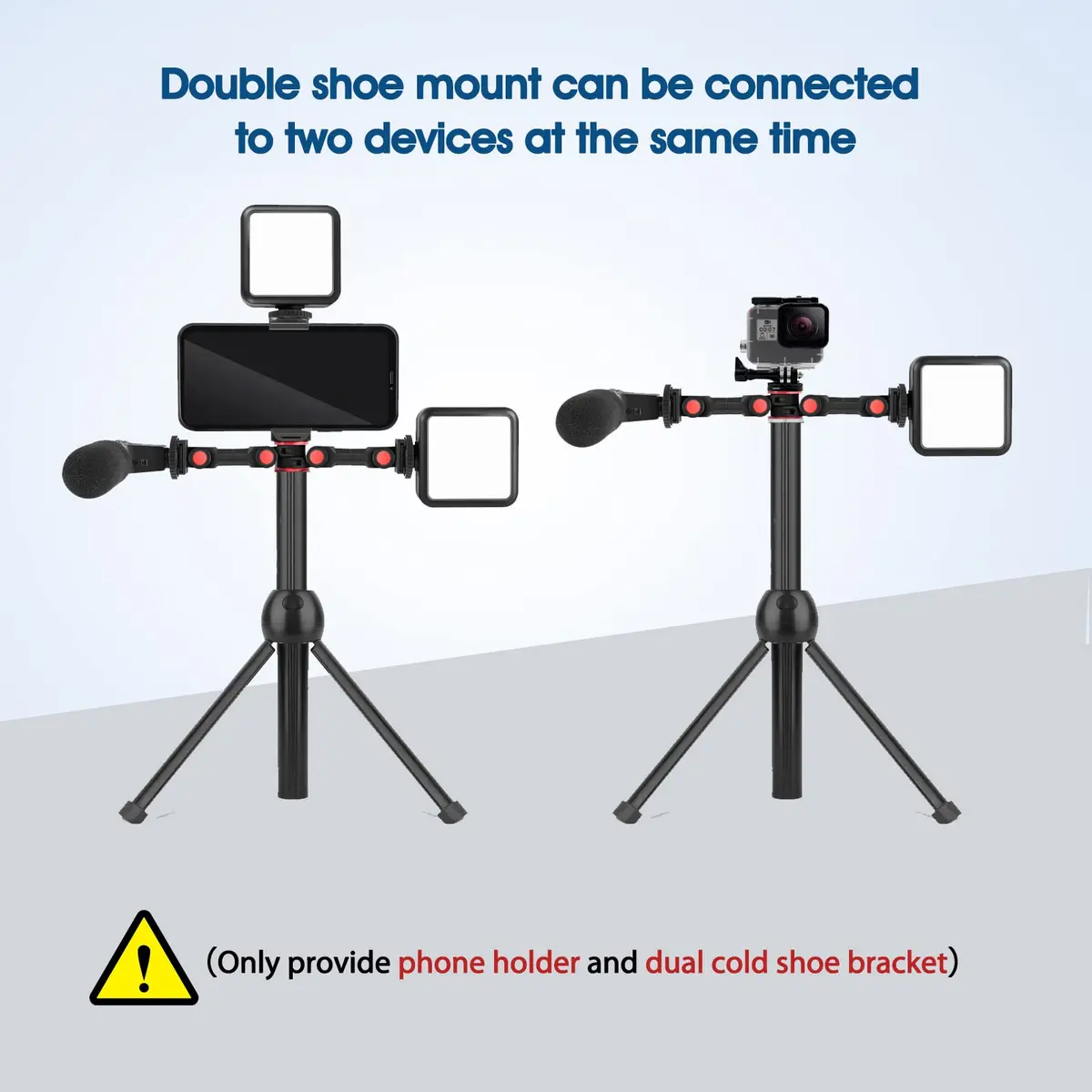 ChromLives Cold Shoe Mount Adapter with Phone Clip, Rotatable Dual Cold Shoe Extension Bracket for LED Light/Microphone - view 4