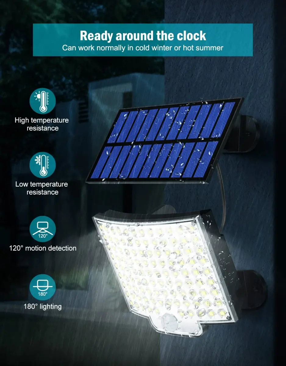 MPJ Solar Wall Light with Motion Sensor & Split Panel 106 LED, 5m Cable | IP65 Waterproof Outdoor Lighting - view 5