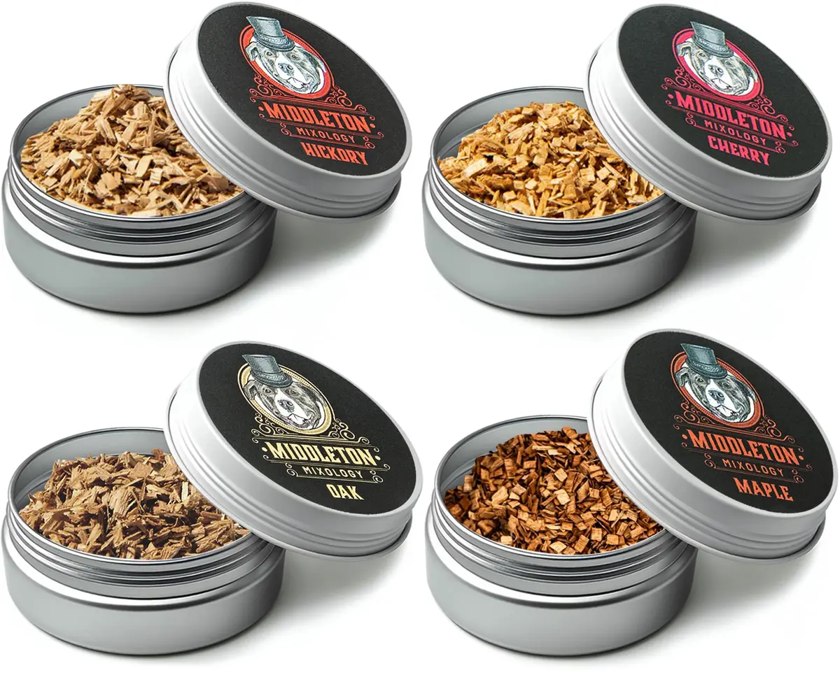 Middleton Mixology SmokeTop 4 Pack of Wood Chips | Cocktail & Food Smoking Chips, Made in The USA (Cherry, Hickory, Maple, Oak) - main product image