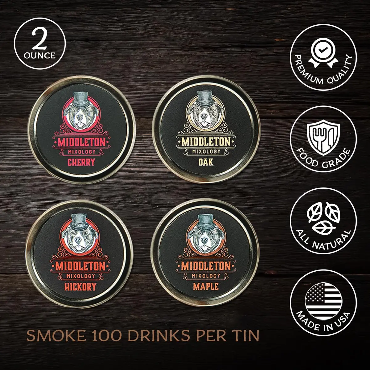 Middleton Mixology SmokeTop 4 Pack of Wood Chips | Cocktail & Food Smoking Chips, Made in The USA (Cherry, Hickory, Maple, Oak) - view 2