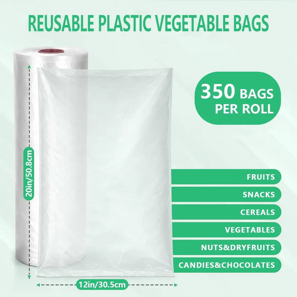 9527 Product 12" x 20" Clear Plastic Produce Bag | Food Storage Roll for Fruits & Vegetables - view 3