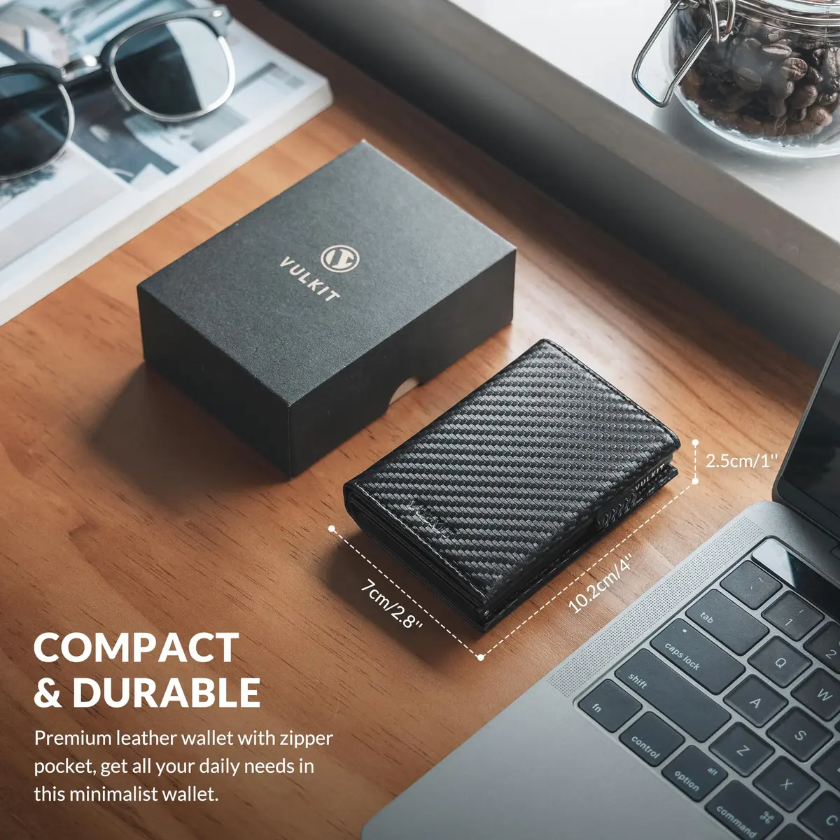 VULKIT Card Holder Wallet with Coin Pocket CF Black | RFID/NFC Blocking Leather Wallet for Cash & Cards - view 6