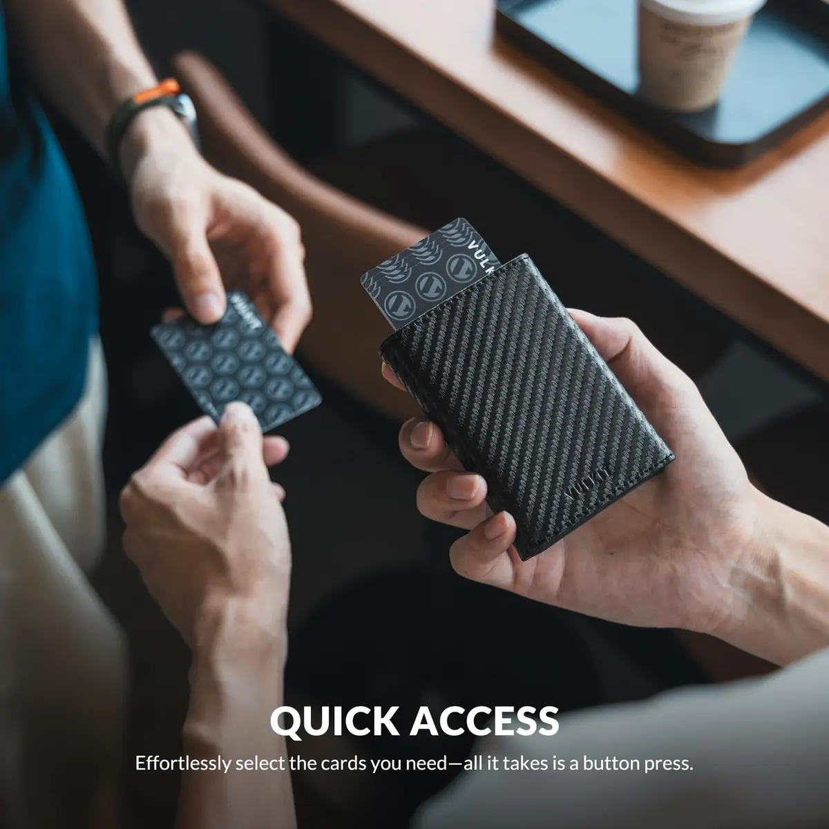 VULKIT Card Holder Wallet with Coin Pocket CF Black | RFID/NFC Blocking Leather Wallet for Cash & Cards - view 3