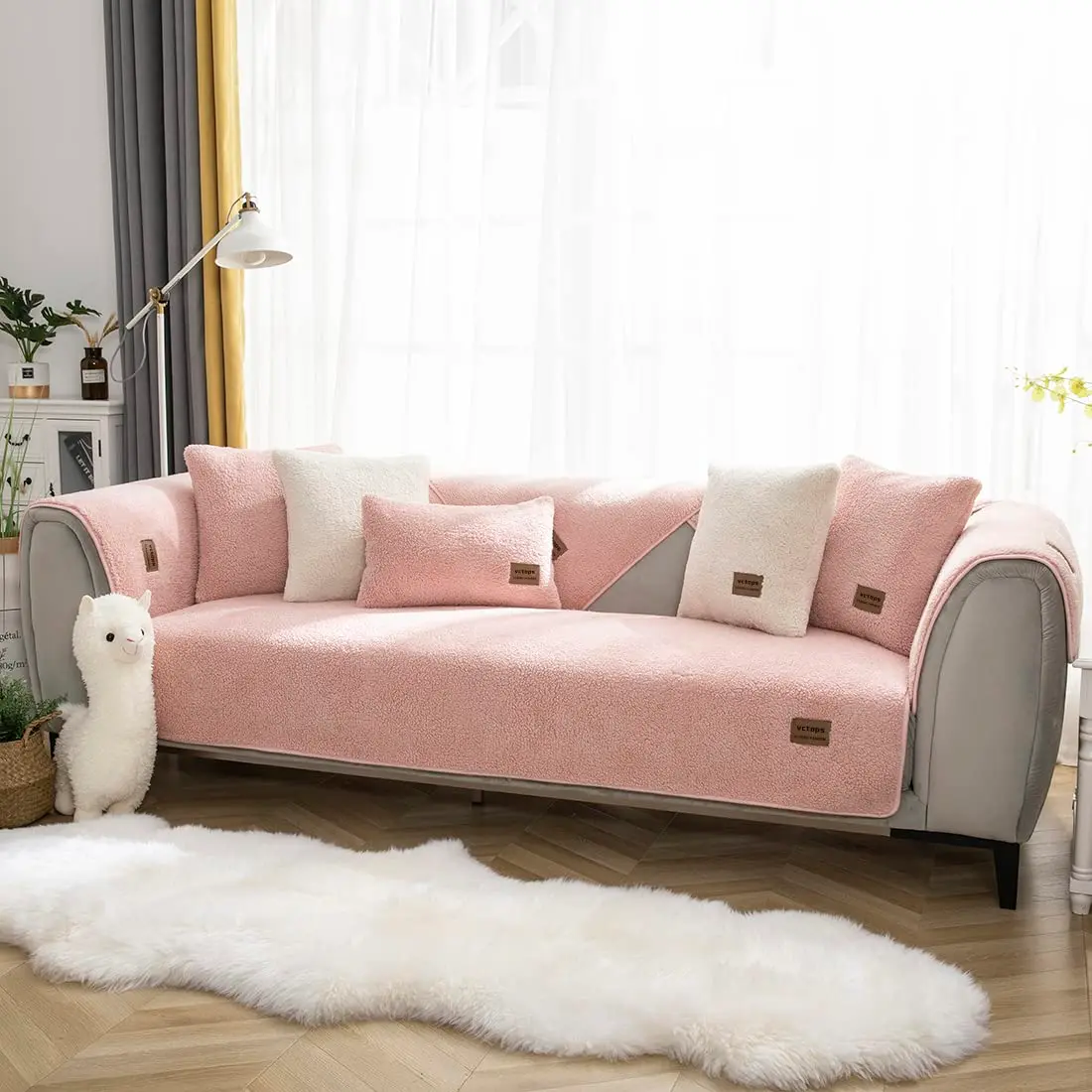 vctops Sherpa Fleece Sofa Couch Cover Pink | Super Soft & Warm Plush 28"x59" - view 5