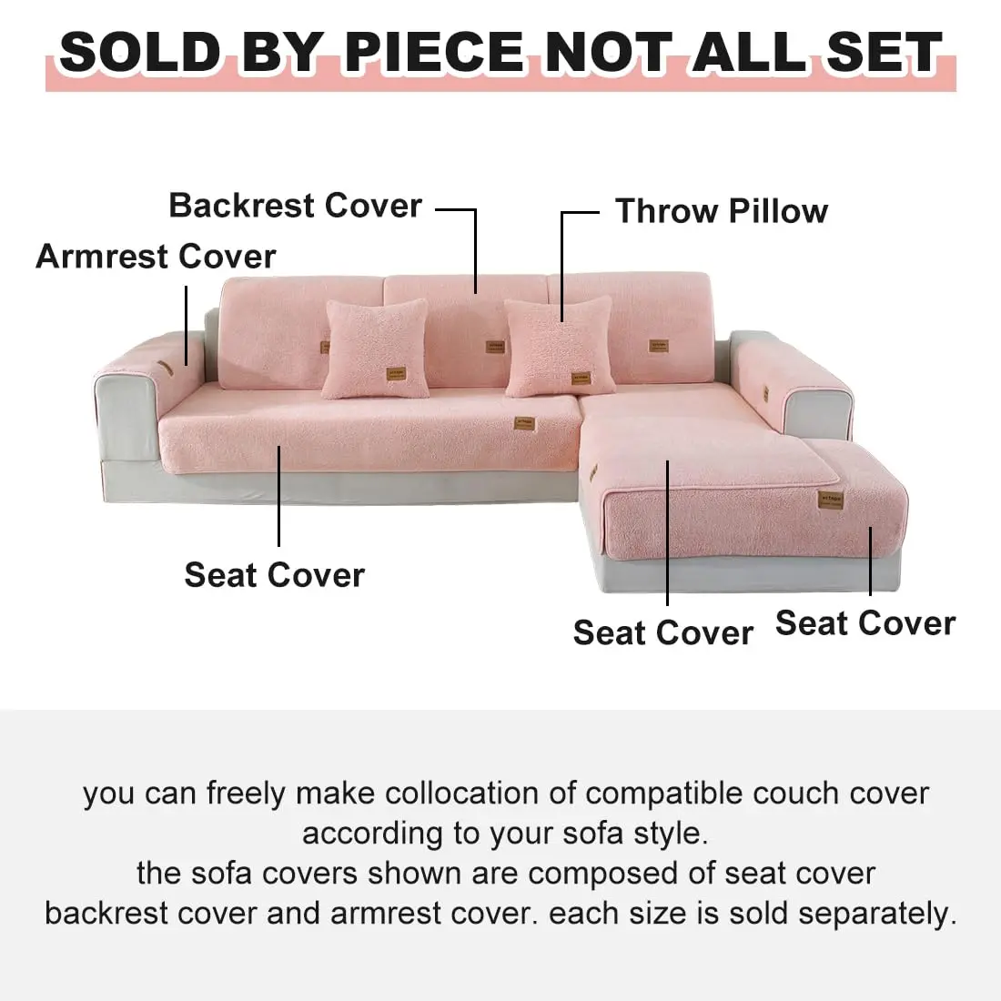 vctops Sherpa Fleece Sofa Couch Cover Pink | Super Soft & Warm Plush 28"x59" - view 2