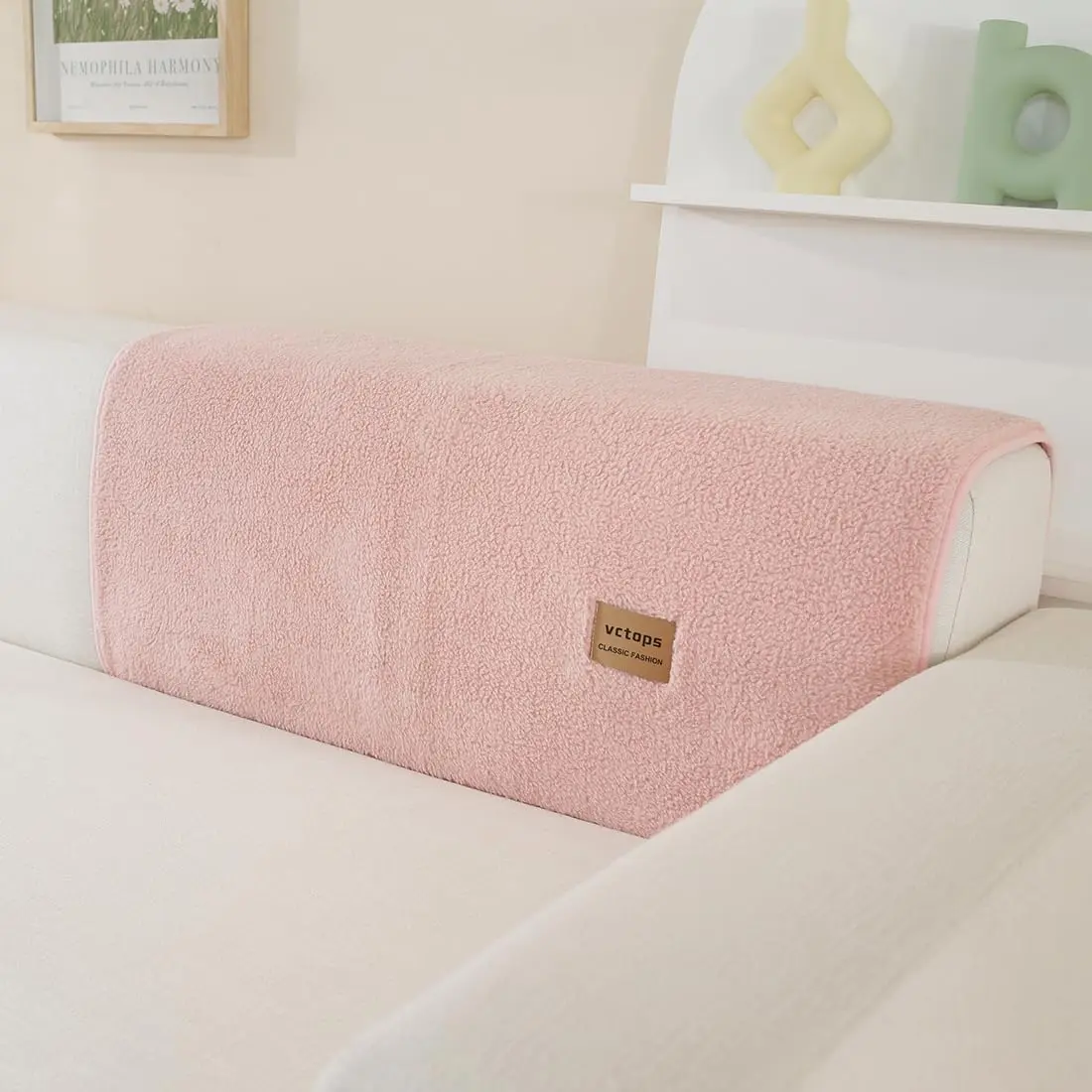 vctops Sherpa Fleece Sofa Couch Cover 36"x36" | Super Soft Plush Fuzzy Non Slip Furniture Protector (Pink) - view 4