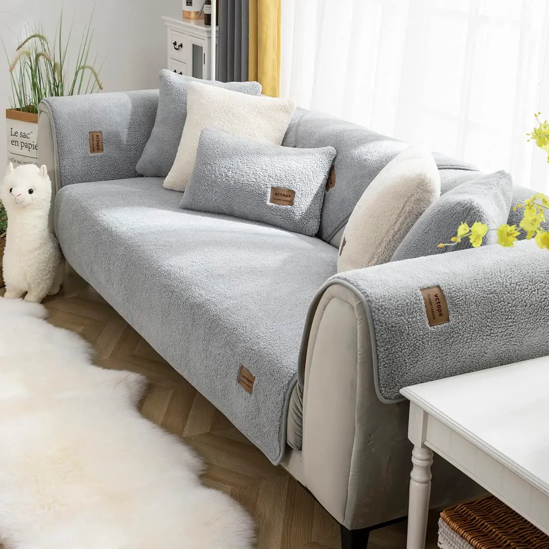 vctops Sherpa Fleece Sofa Couch Cover 28"x47" | Super Soft Warm Plush Furniture Protector - main product image
