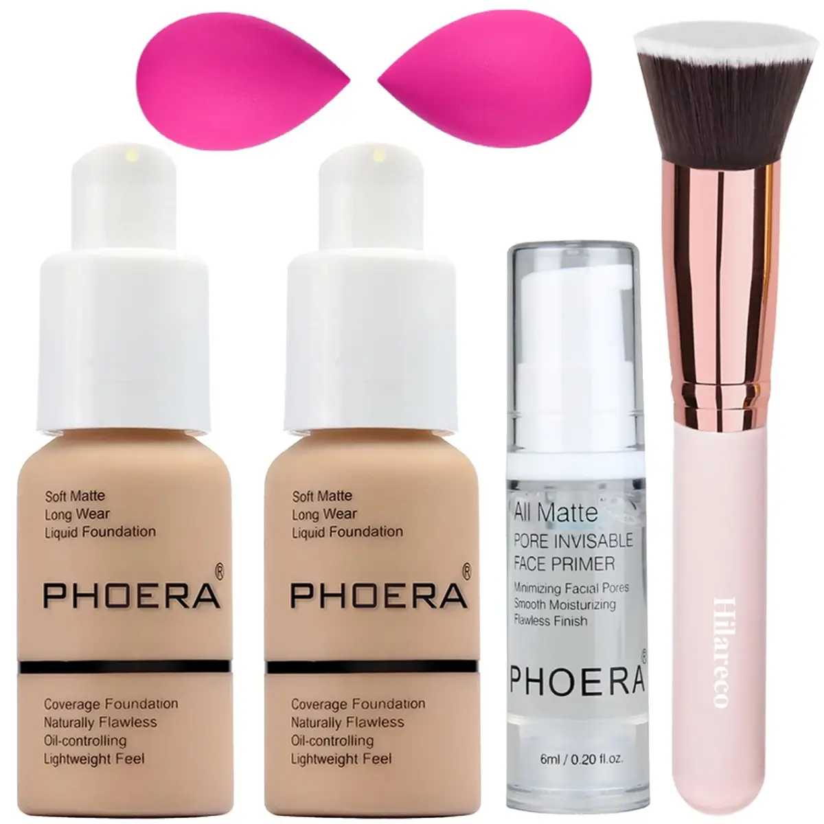 PHOERA Matte Liquide Foundation Full Coverage Set with Kabuki Brushes & Sponges (Buff Beige) | 30ml (1.01 Fl Oz) - main product image