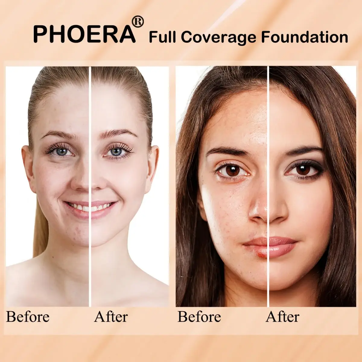 PHOERA Matte Liquide Foundation Full Coverage Set with Kabuki Brushes & Sponges (Buff Beige) | 30ml (1.01 Fl Oz) - view 4