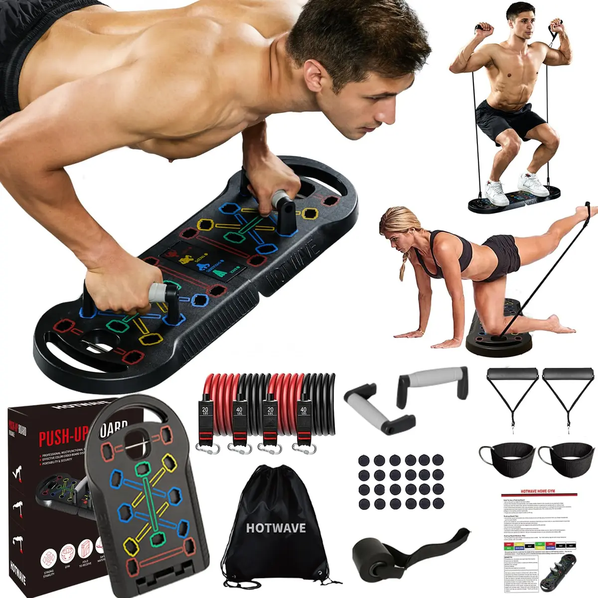 HOTWAVE Push Up Board, Portable Foldable 20 in 1 Home Gym Equipment for Men & Women - main product image