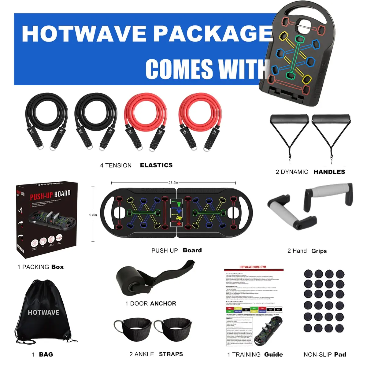 HOTWAVE Push Up Board, Portable Foldable 20 in 1 Home Gym Equipment for Men & Women - view 5