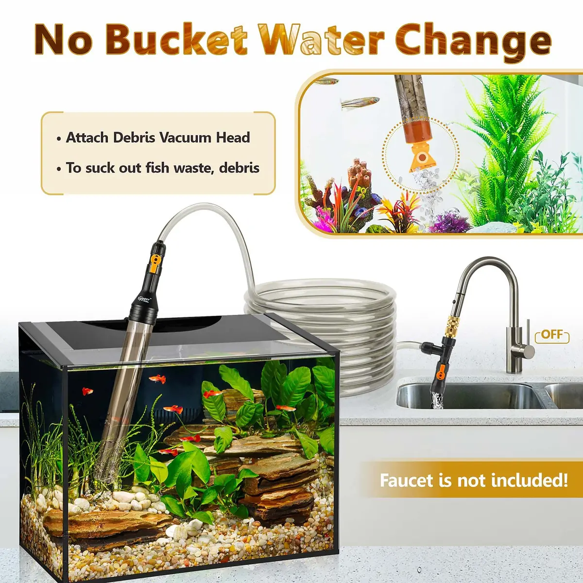 hygger Aquarium Water Change Kit with Metal Faucet Connector 25FT | Easy Gravel Vacuum & Drain - view 2