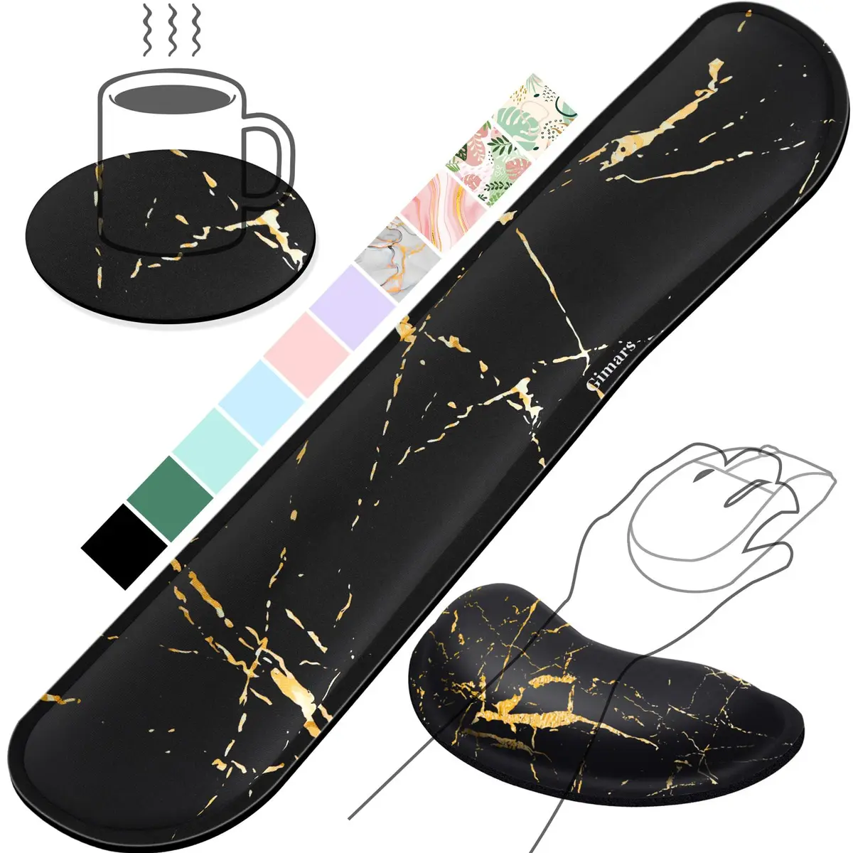 Gimars Upgrade Enlarge Gel Memory Foam Keyboard Wrist Rest Pad & Mouse Wrist Cushion Set, Marble Pattern, 3-Piece Set | Ergonomic Support for Typing Pain Relief - main product image