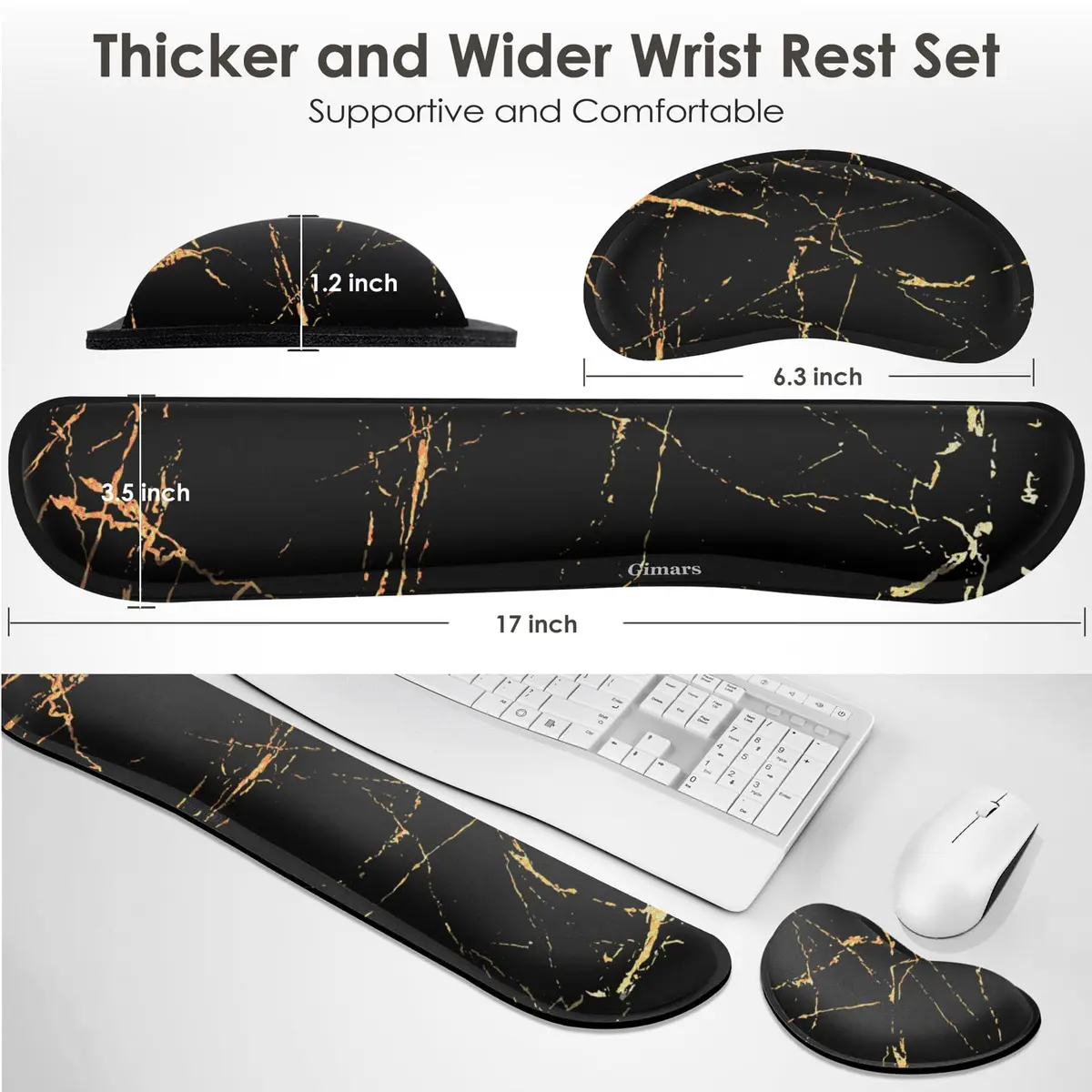 Gimars Upgrade Enlarge Gel Memory Foam Keyboard Wrist Rest Pad & Mouse Wrist Cushion Set, Marble Pattern, 3-Piece Set | Ergonomic Support for Typing Pain Relief - view 7