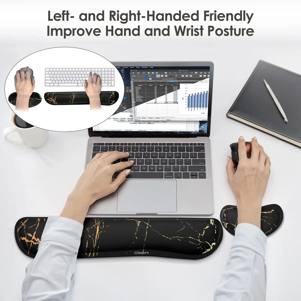 Gimars Upgrade Enlarge Gel Memory Foam Keyboard Wrist Rest Pad & Mouse Wrist Cushion Set, Marble Pattern, 3-Piece Set | Ergonomic Support for Typing Pain Relief - view 9