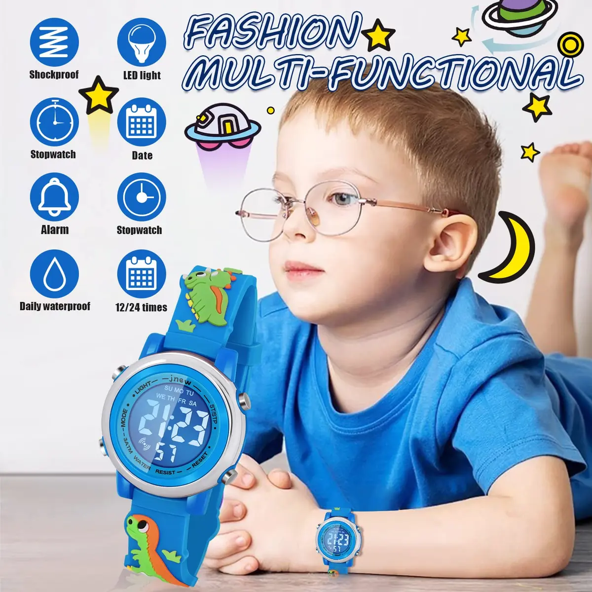 Viposoon Kids Digital Watch for Boys 3-10 Years | Waterproof, Shockproof, Easy Read (70-120 chars) - view 3