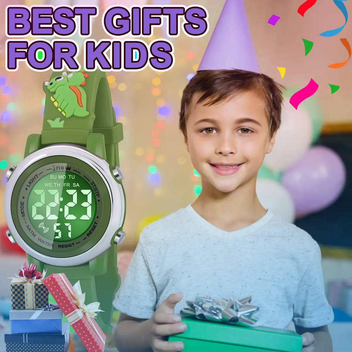 Viposoon Boys' Cartoon Watch Green Silicone Strap | 3ATM Water Resistant Digital Watch for Kids Ages 3-10 - view 7
