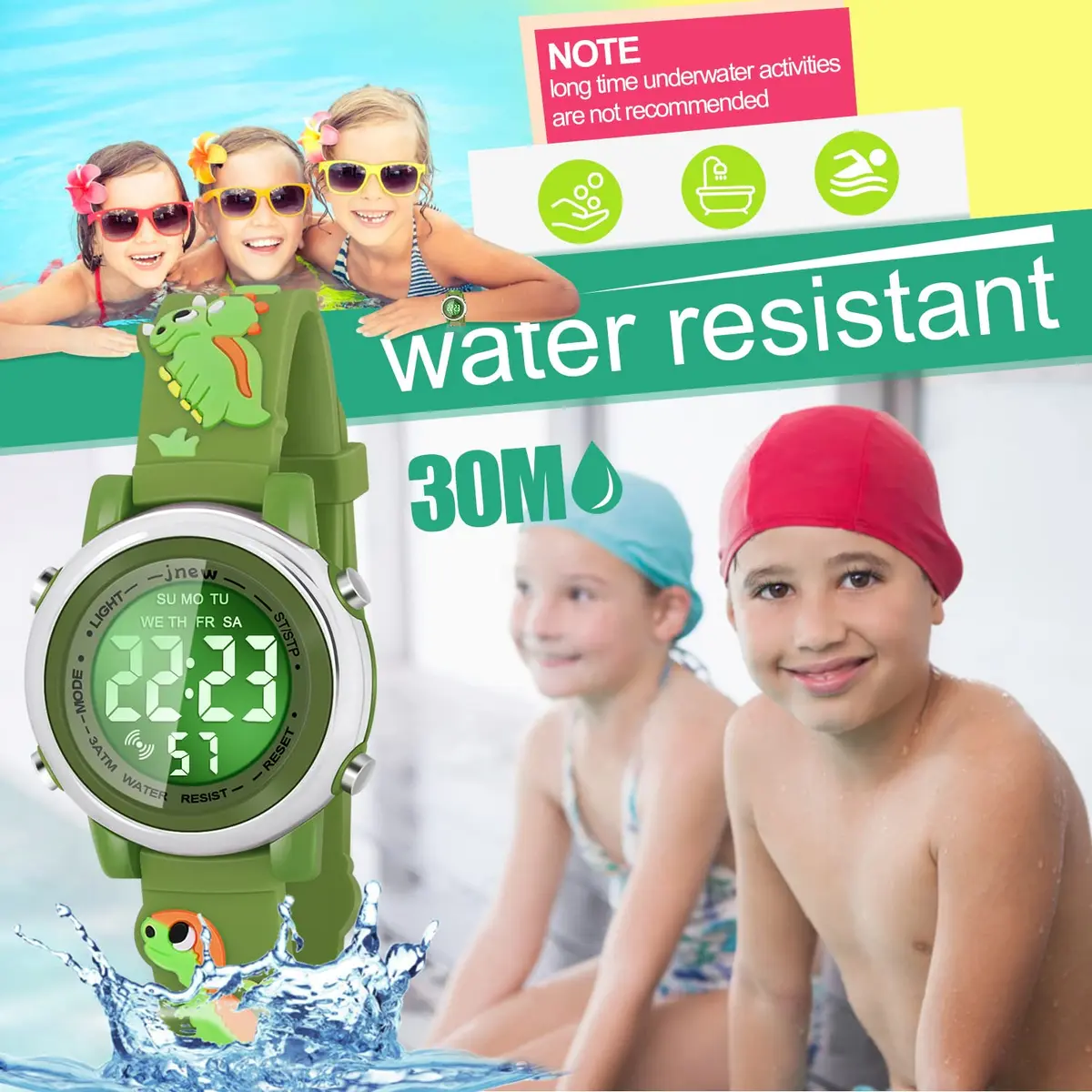 Viposoon Boys' Cartoon Watch Green Silicone Strap | 3ATM Water Resistant Digital Watch for Kids Ages 3-10 - view 4