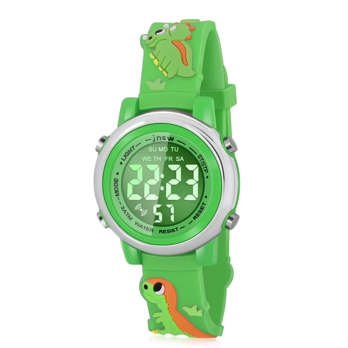 Viposoon Kids Boys Watch Waterproof Educational Toy Gift for 3-10 Years Old | Green Silicone Band with Crystal Dial & 7 Colors LED Backlight - main product image