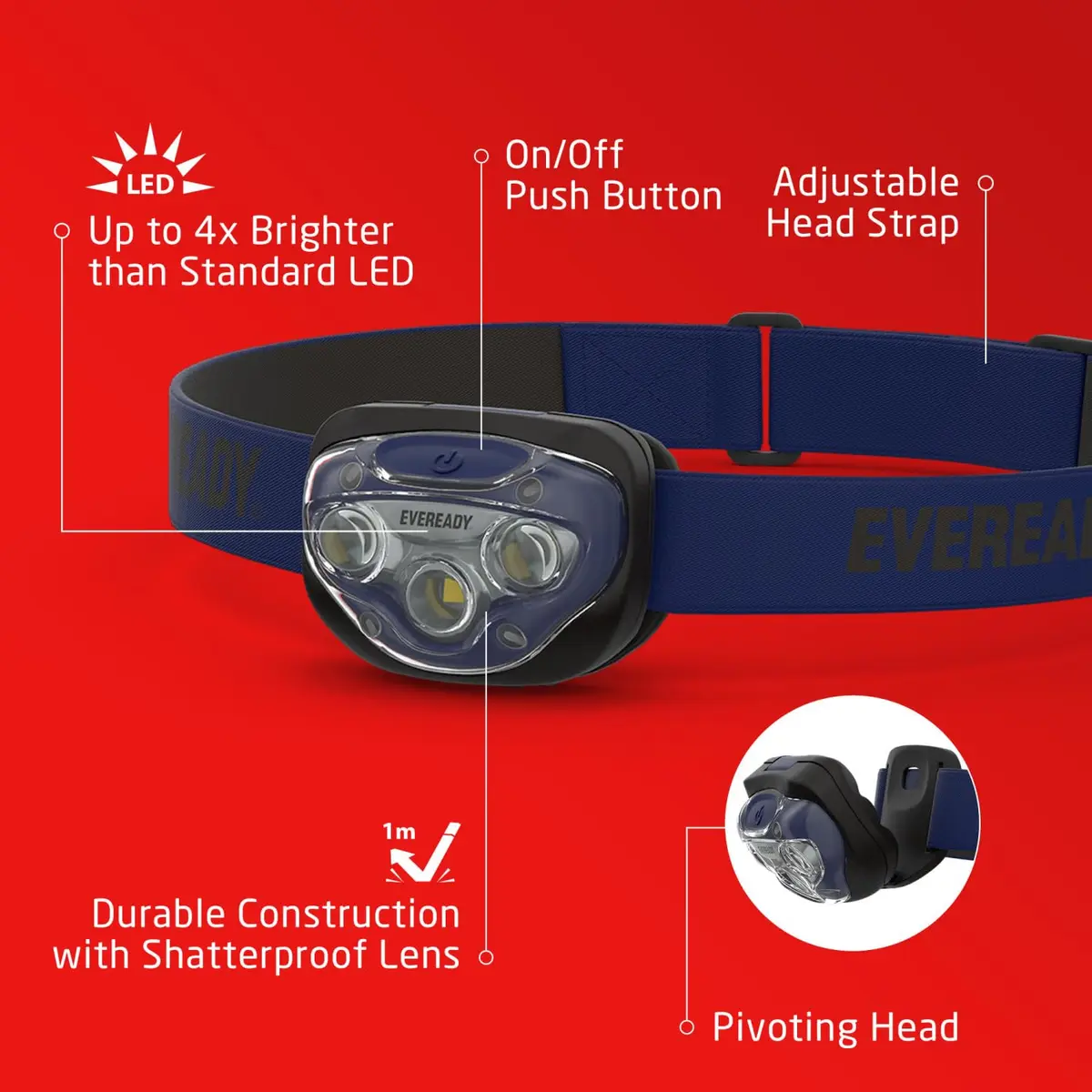 EVEREADY LED Headlamp 200 Lumen | Water-Resistant, Impact-Resistant, 2 Pack - view 4