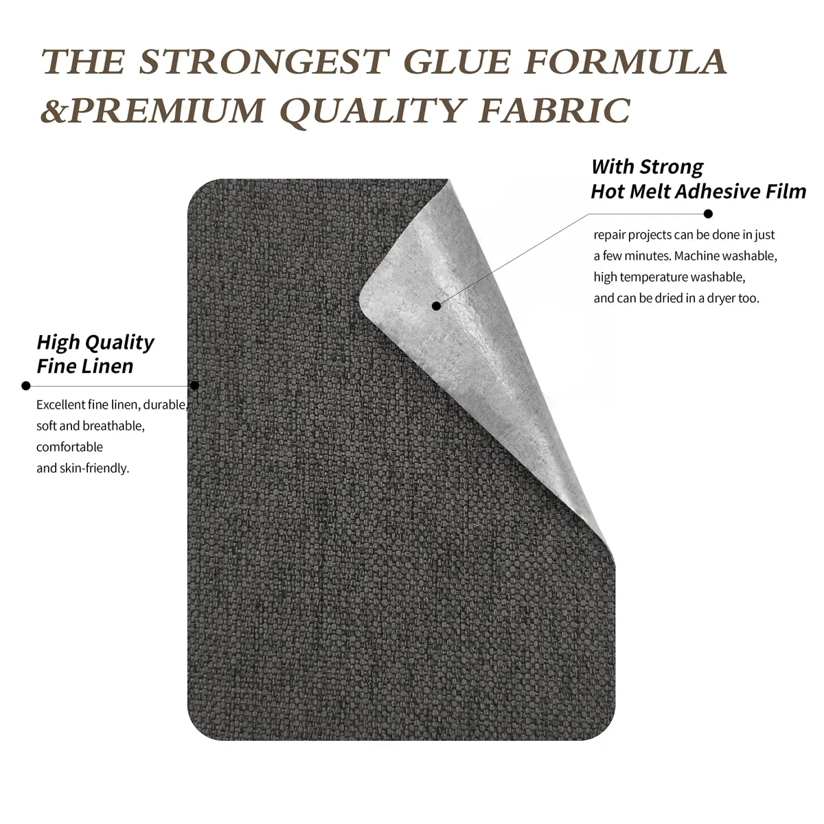 KING MOUNTAIN Premium Linen Fabric Iron-On Repair Patch, Dark Grey, 22.8 cm x 152.4 cm (3"x60") | Durable Garment Mending - view 3