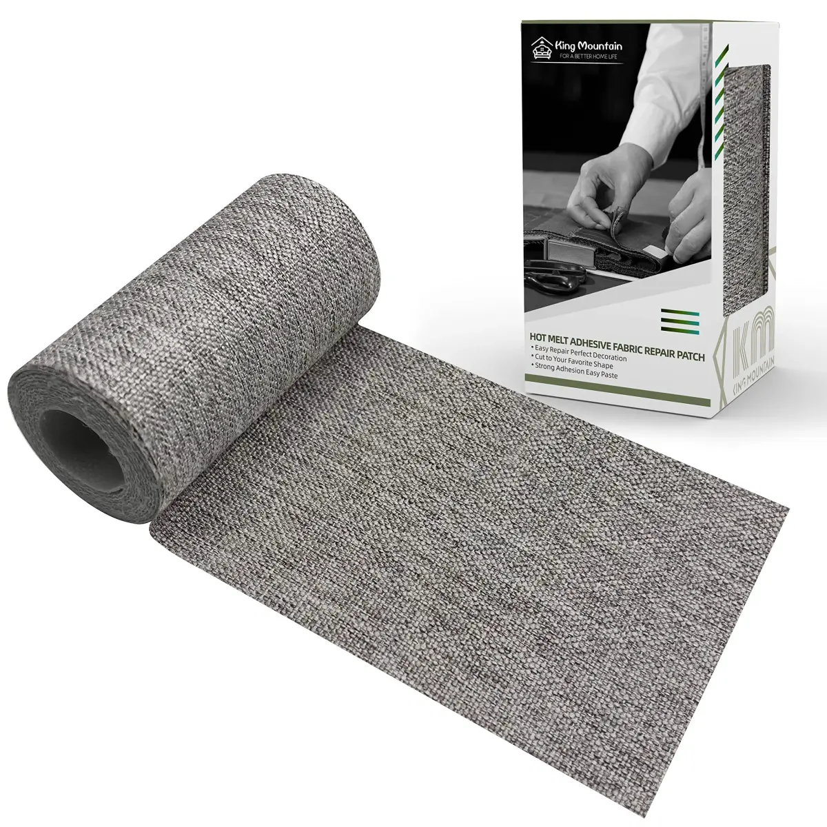 KING MOUNTAIN Premium Linen Fabric Iron-On Repair Patch 8.2cm x 152cm (3"x60") | Durable Garment Mending Kit - main product image