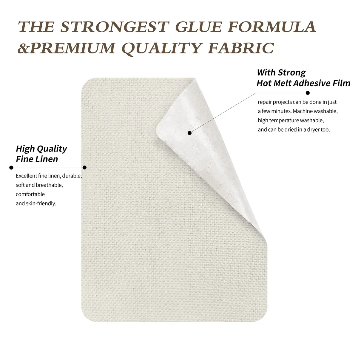 KING MOUNTAIN Off-White Linen Fabric Iron-On Repair Patch 2.27 m (60") | Durable & Easy to Apply for Garment & Home Repair - view 3