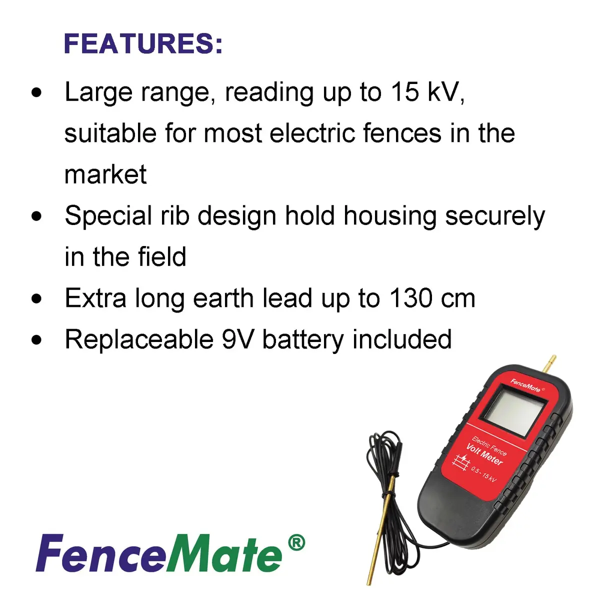 FenceMate Digital Volt Meter for Electric Fence, Range up to 15,000 V | 15kV Output Testing - view 3