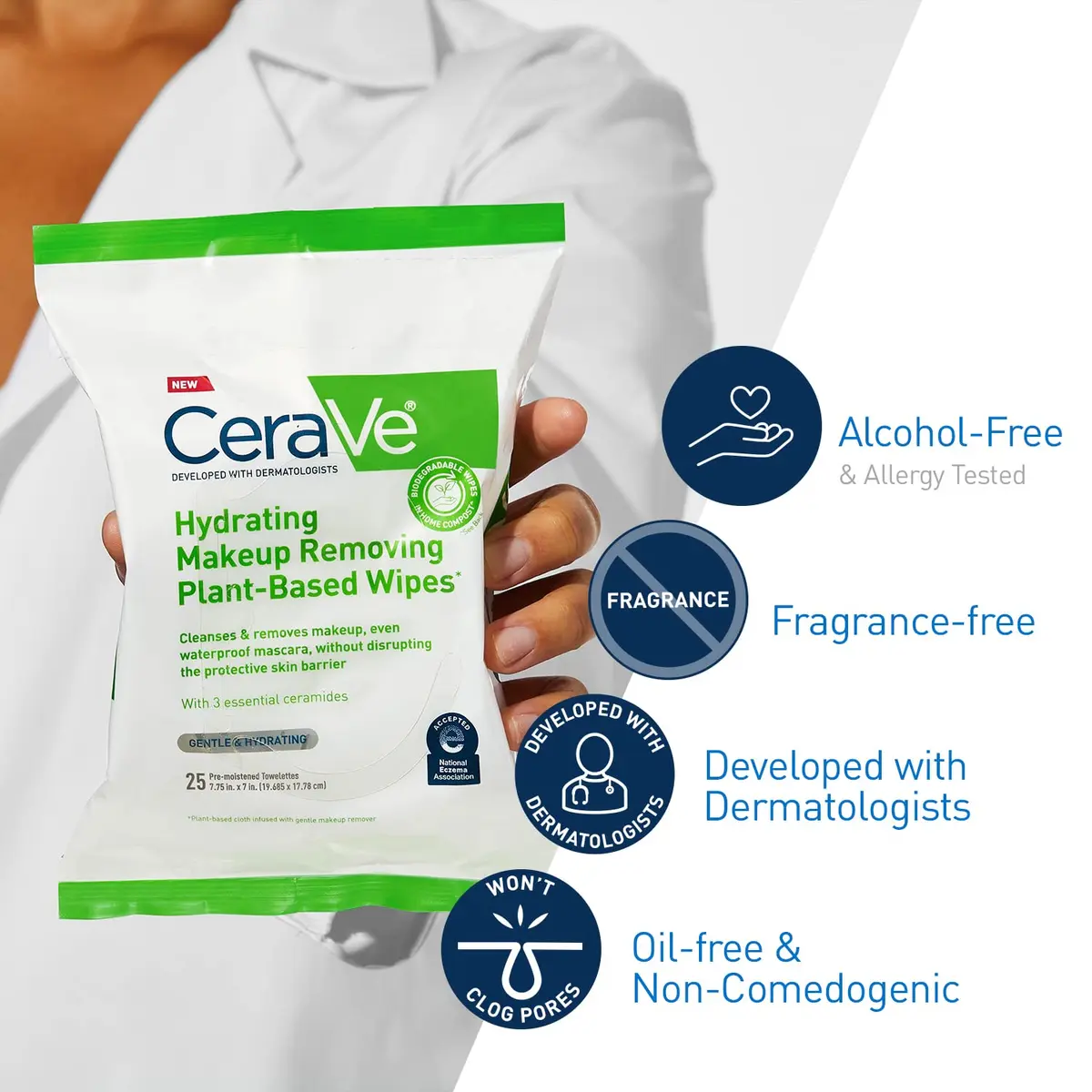 CeraVe Makeup Remover Wipes, Plant Based Face Wipes with Glycerin, 25ct | Hydrating, Gentle & Biodegradable - view 5