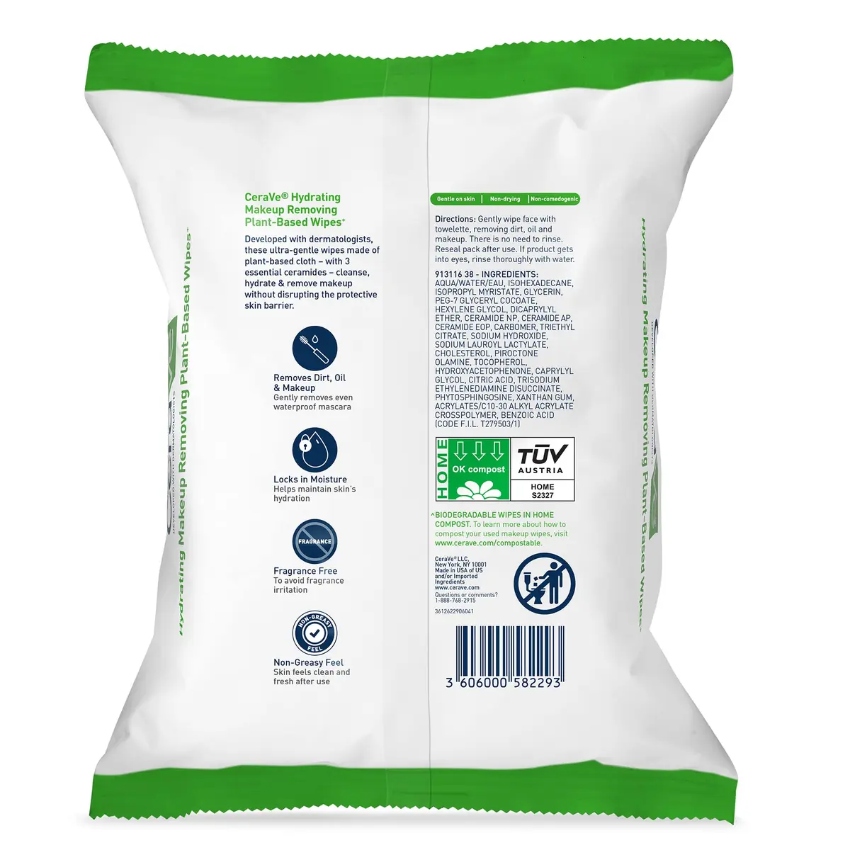 CeraVe Makeup Remover Wipes, Plant Based Face Wipes with Glycerin, 25ct | Hydrating, Gentle & Biodegradable - view 2