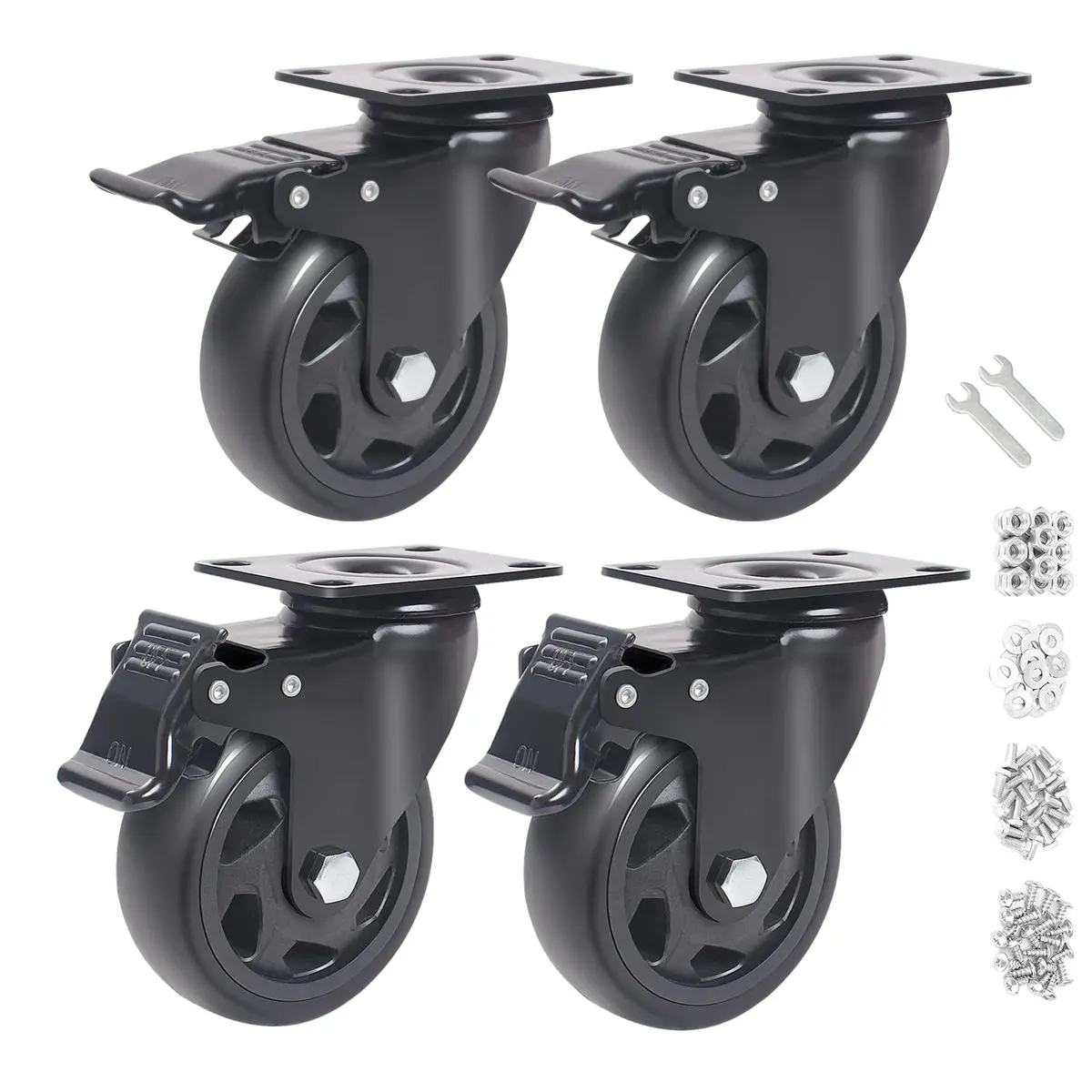 YAEMIKY 4 Inch Heavy Duty Plate Casters 2000lbs | Swivel with Dual Locking for Cart & Furniture - main product image