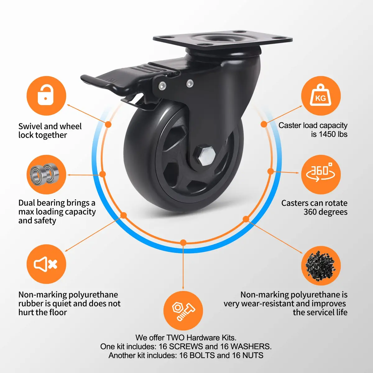 YAEMIKY 4 Inch Heavy Duty Plate Casters 2000lbs | Swivel with Dual Locking for Cart & Furniture - view 5