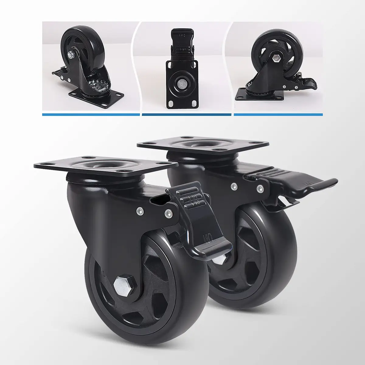 YAEMIKY 4 Inch Heavy Duty Plate Casters 2000lbs | Swivel with Dual Locking for Cart & Furniture - view 6