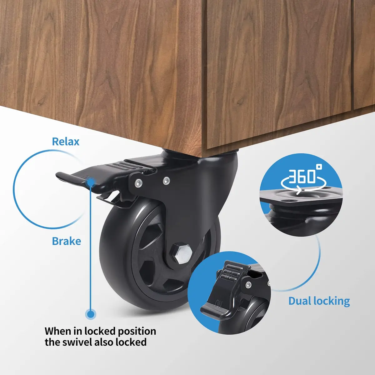 YAEMIKY 4 Inch Heavy Duty Plate Casters 2000lbs | Swivel with Dual Locking for Cart & Furniture - view 7