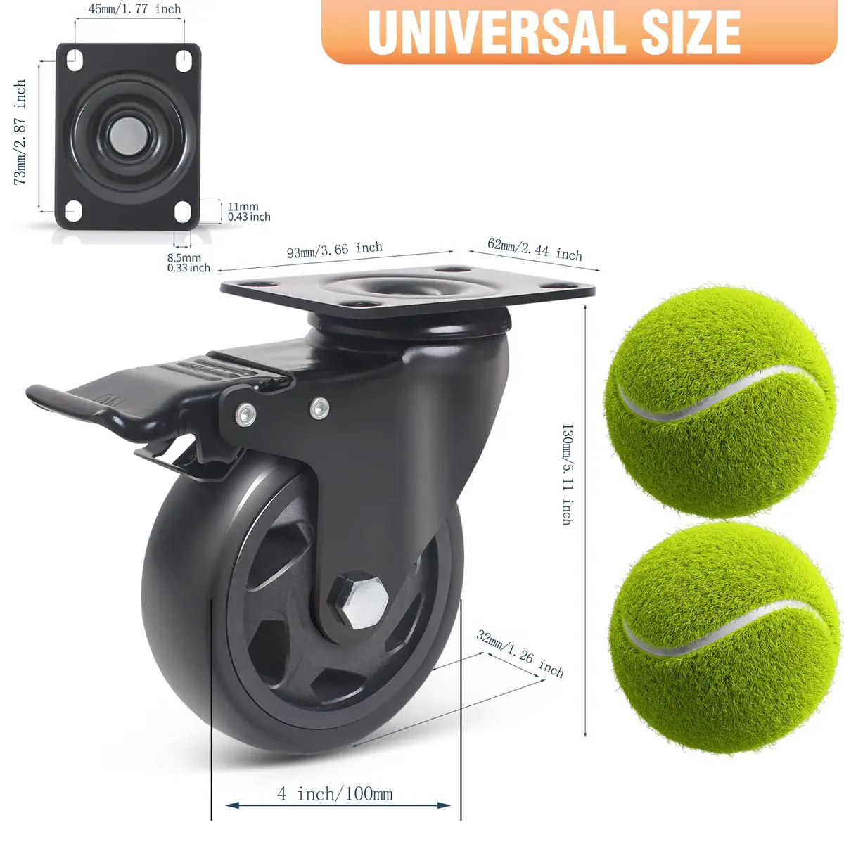 YAEMIKY 4 Inch Heavy Duty Plate Casters 2000lbs | Swivel with Dual Locking for Cart & Furniture - view 2