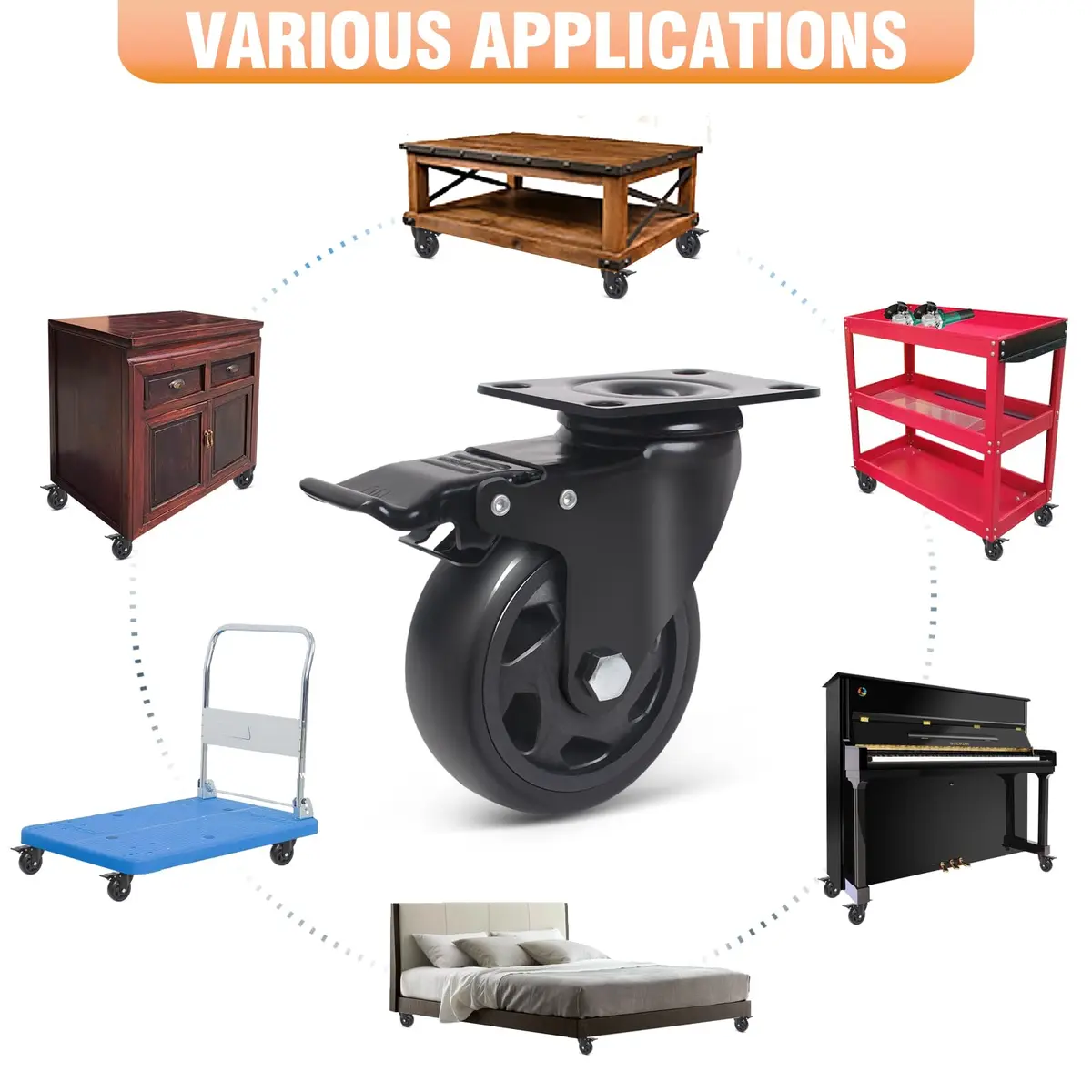 YAEMIKY 4 Inch Heavy Duty Plate Casters 2000lbs | Swivel with Dual Locking for Cart & Furniture - view 3