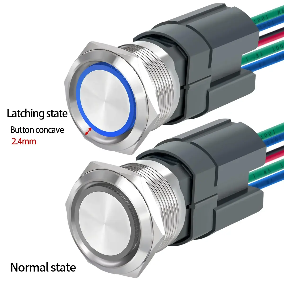 ZJWZJH 22mm Latching Push Button Switch 15A 24V Blue LED | UL Listed, IP67 Waterproof, Stainless Steel - view 6