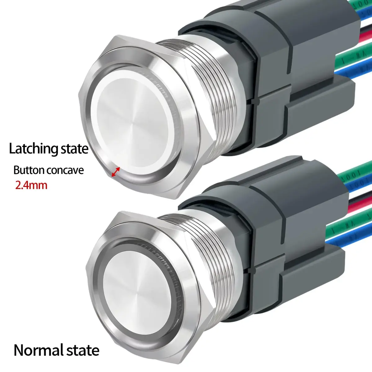ZJWZJH 22mm Latching Push Button Switch 15A 24V White LED | UL Listed Waterproof Stainless Steel - view 6