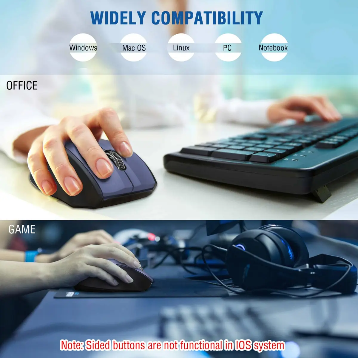 E-YOOSO Wireless Mouse for Laptop | 5-Level 4800 DPI, 18 Months Battery, Portable Blue - view 7