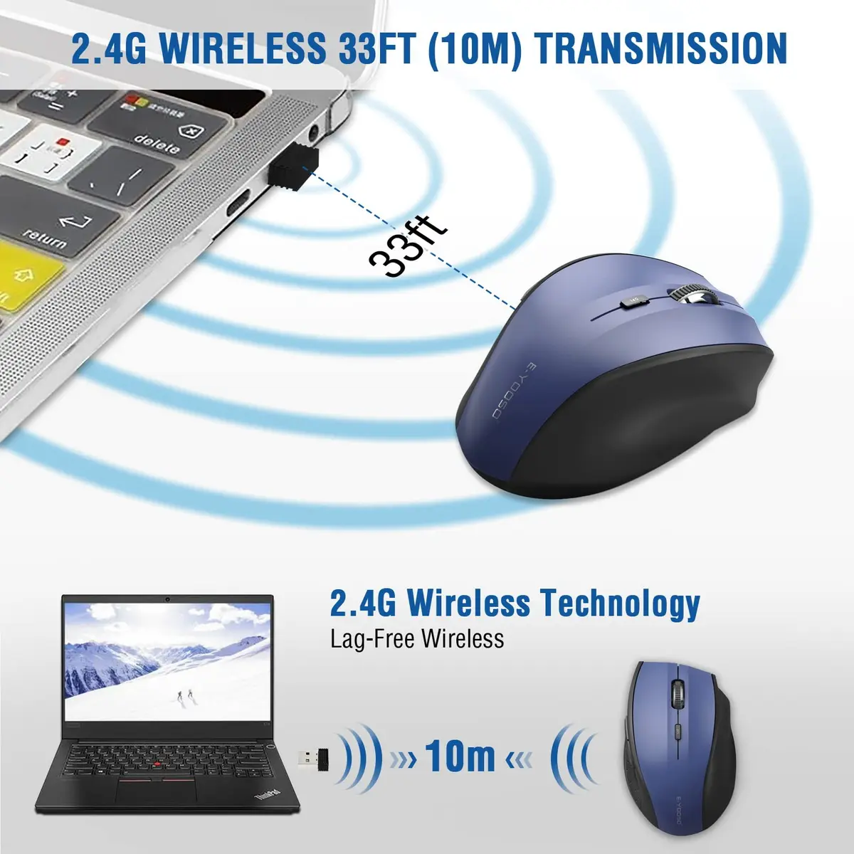E-YOOSO Wireless Mouse for Laptop | 5-Level 4800 DPI, 18 Months Battery, Portable Blue - view 3