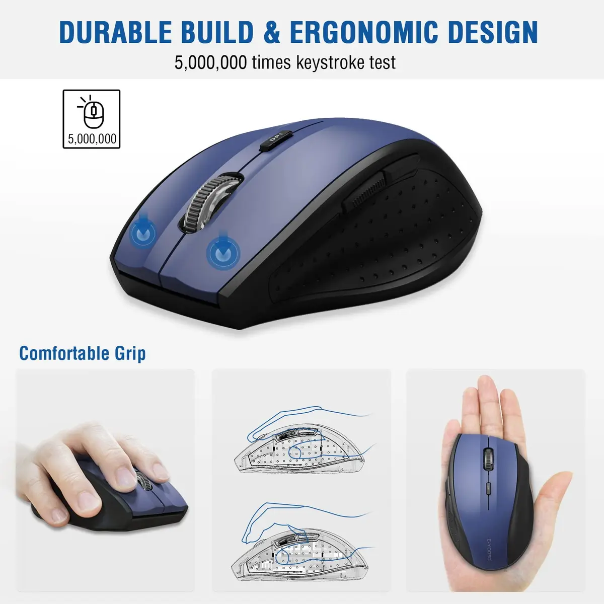 E-YOOSO Wireless Mouse for Laptop | 5-Level 4800 DPI, 18 Months Battery, Portable Blue - view 4