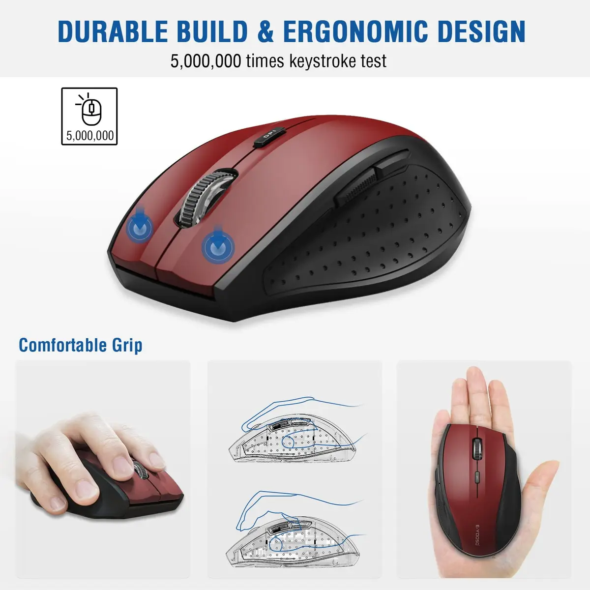 E-YOOSO Wireless Mouse for Laptop | 5-Level 4800 DPI, 18 Months Battery Life, Cordless 2.4GHz, Red - view 4