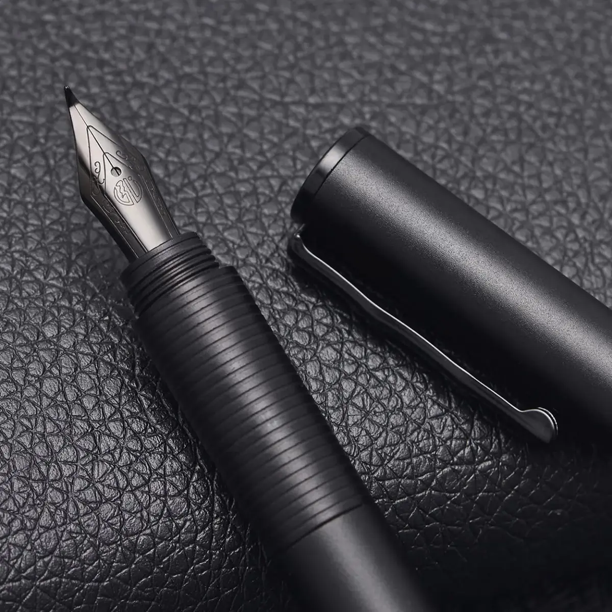 erofa H3 Fountain Pen - Titanium Black Bent Nib with Bamboo Clip, 0.5mm Fine Point - main product image