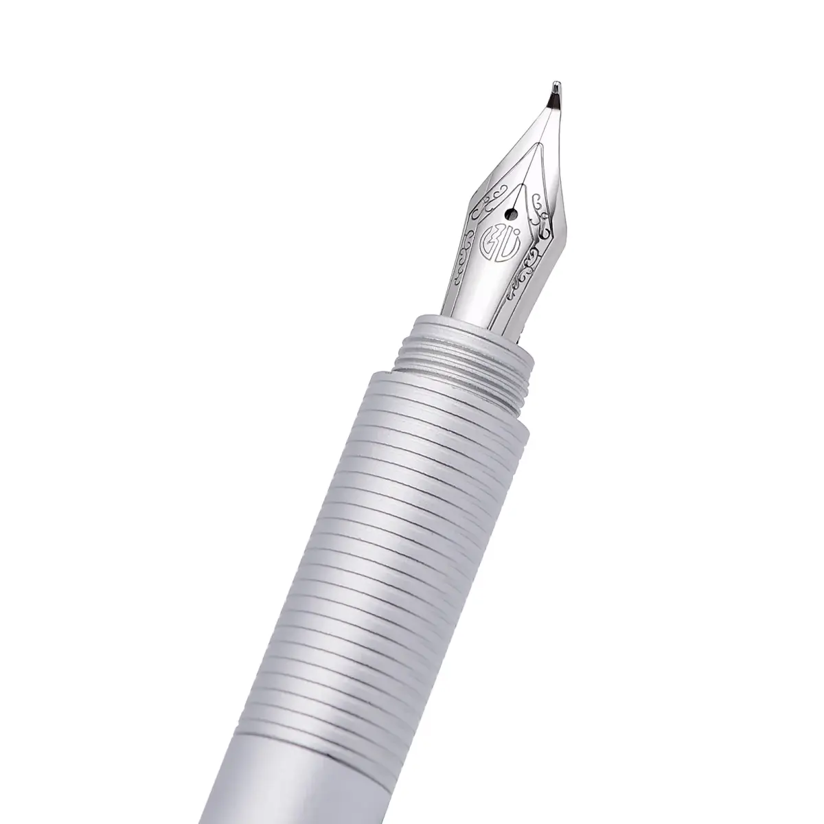 erofa H3 Fountain Pen H3-White Bent Nib with Bamboo Clip, Silver Aluminum Alloy Writing Pen - view 3