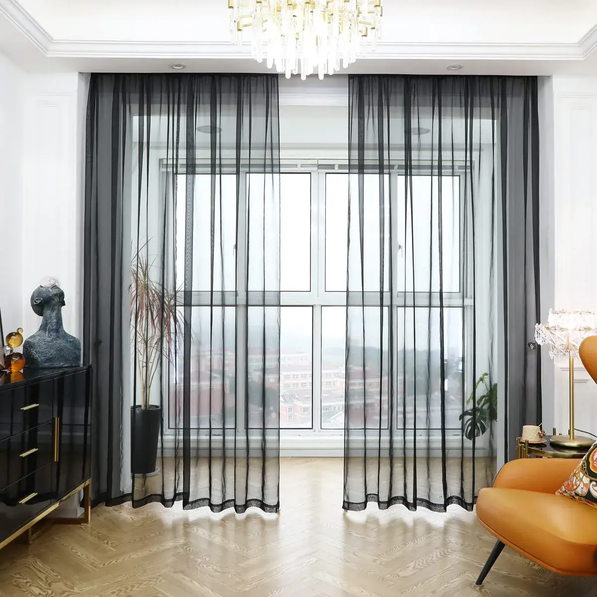 PHILEASY Black Sheer Curtains 160" Long - 2 Panels | Light-Filtering Rod Pocket - main product image