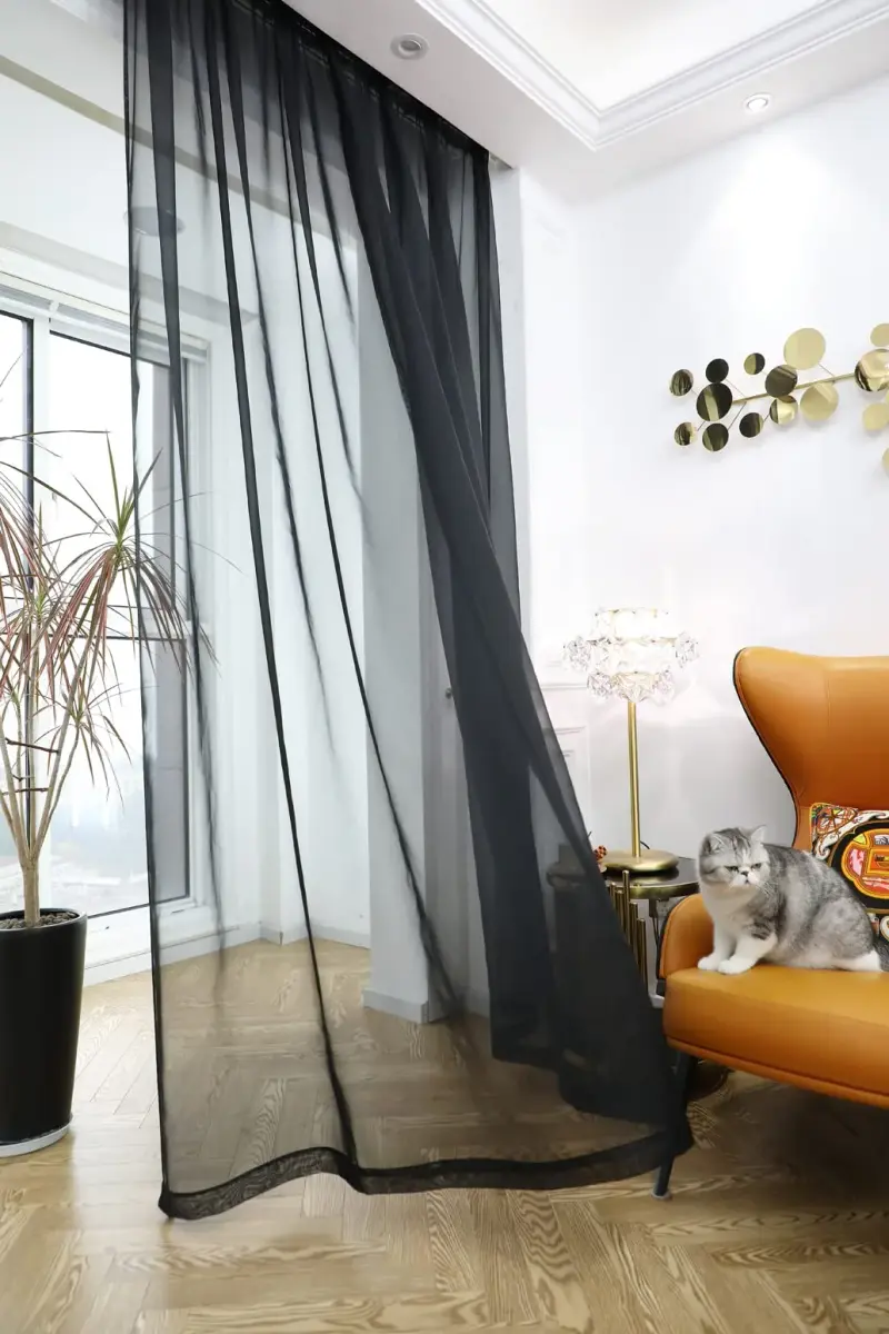 PHILEASY Black Sheer Curtains 145 Inches Long - 2 Panels | Light-Filtering Rod Pocket - view 4