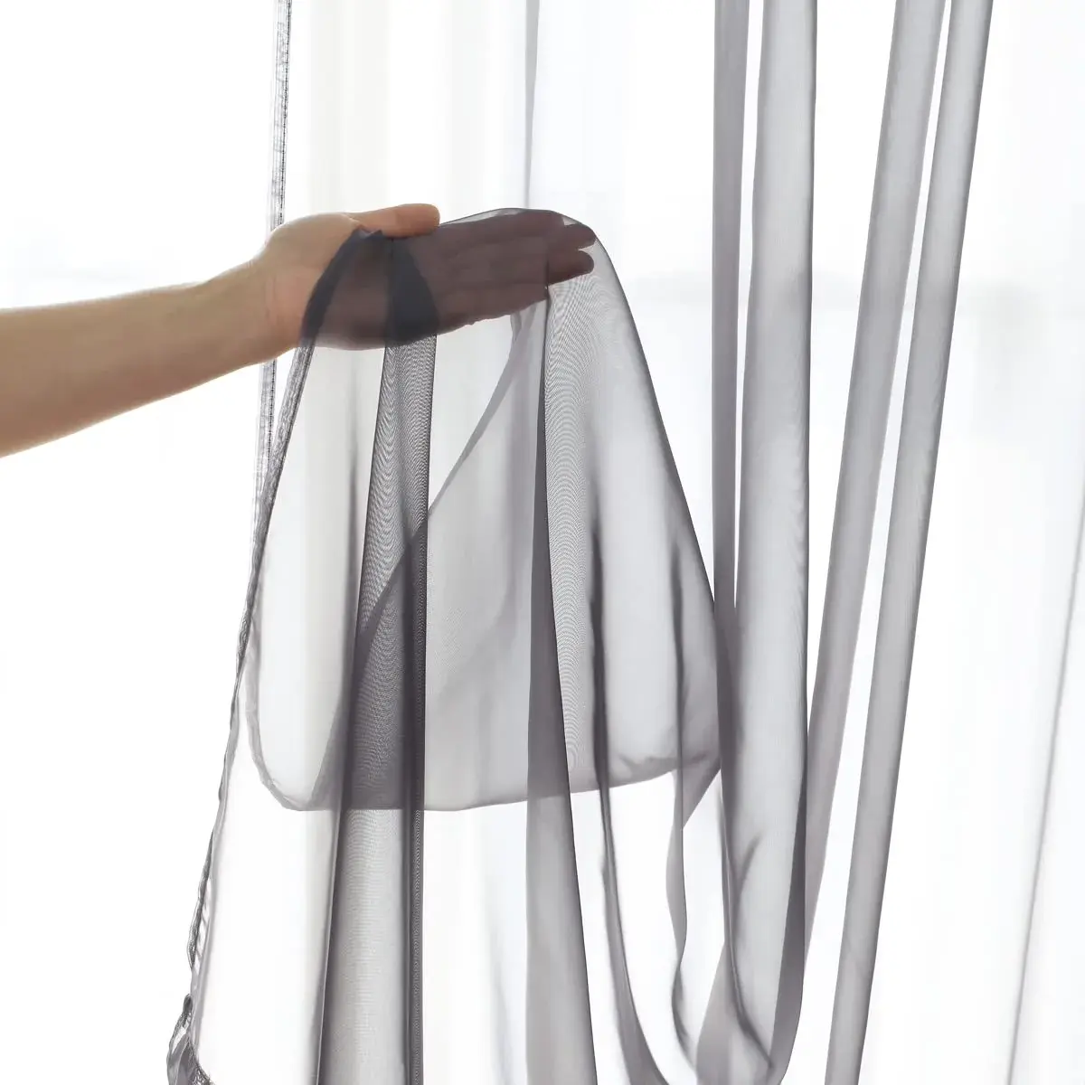 PHILEASY Dark Gray Sheer Curtains 90" L (Pack of 2) | Light-Filtering Rod Pocket Panels - view 4