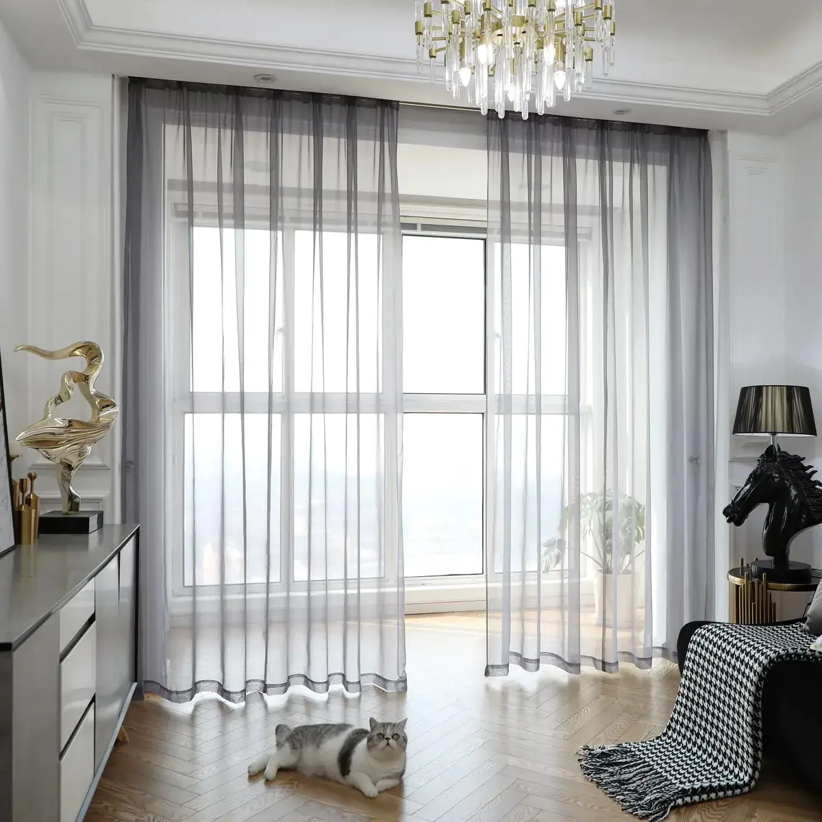 PHILEASY Dark Gray Sheer Curtains 72" L x 52" W | Pack of 2 Light-Filtering Rod Pocket Panels - main product image
